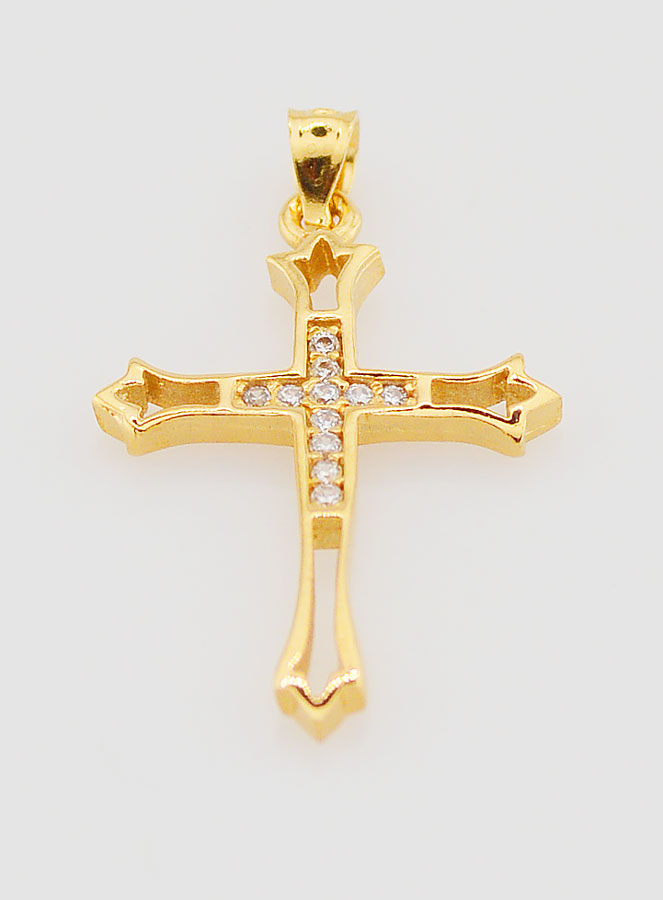 Pendentif Croix Ajourée Plaqué Or & Diamants - 20mm (pic 2)