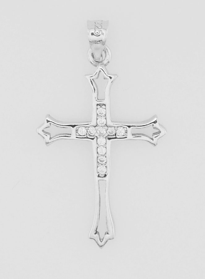 Pendentif Croix Ajourée Agent & Zircons - 20mm (pic 1)