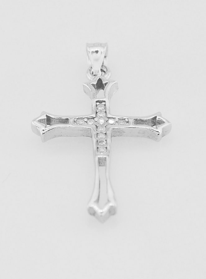 Pendentif Croix Ajourée Agent & Zircons - 20mm (pic 2)