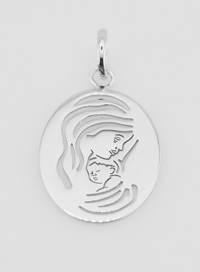 Médaille Ovale Vierge à l'Enfant en Argent - 20mm (pic 2)
