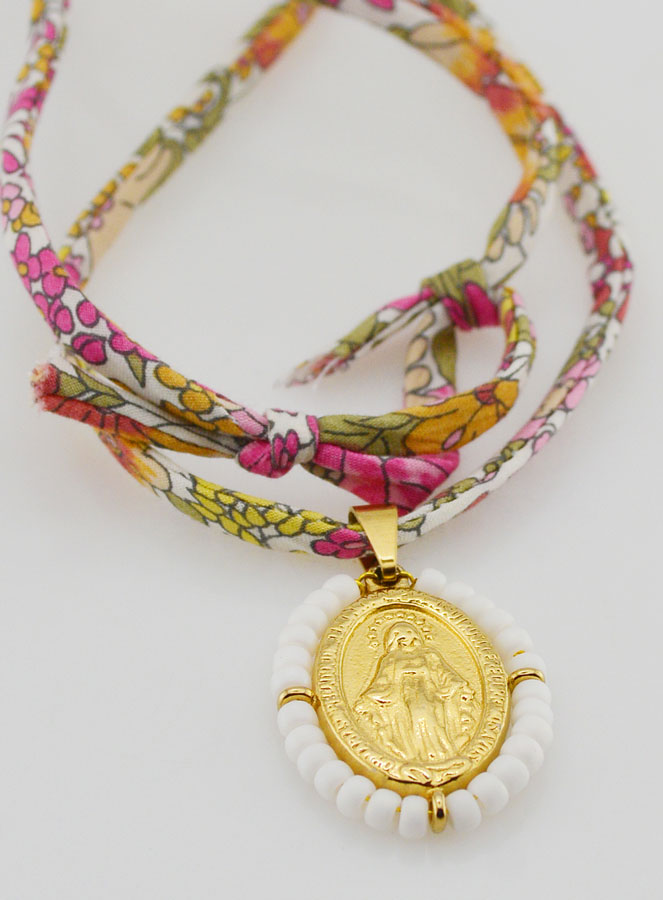 Médaille Miraculeuse Perlée - Cordon Liberty (pic 1)