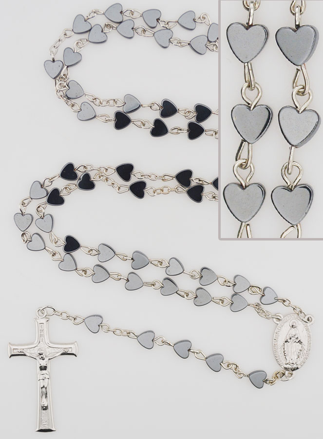 Chapelet Vierge Miraculeuse en Hématite Coeur (pic 1)