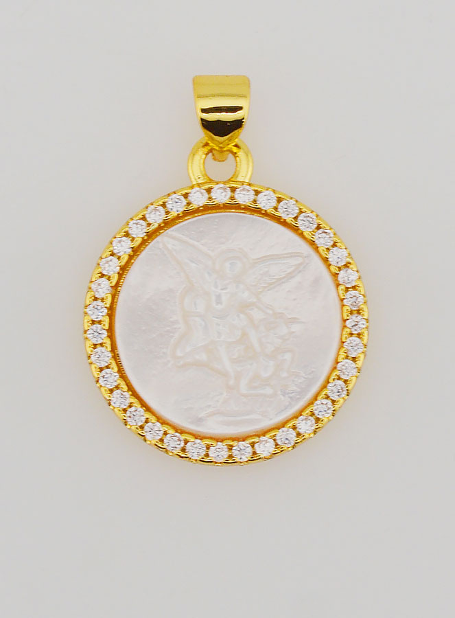 Médaille Saint Michel Laiton & Nacre - 22mm (pic 1)