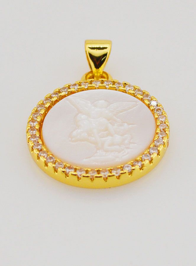 Médaille Saint Michel Laiton & Nacre - 22mm (pic 2)