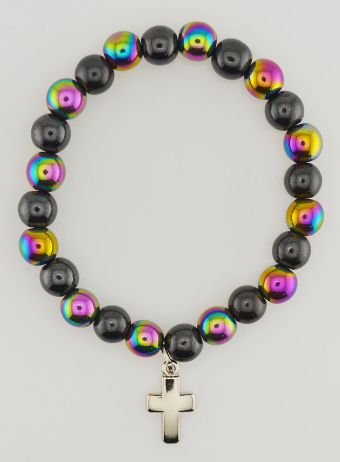 Bracelet Avec Croix - Hématite & Titane de Quartz (pic 1)