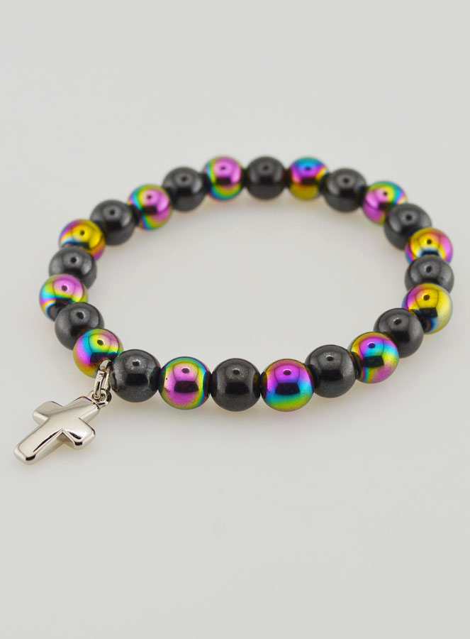 Bracelet Avec Croix - Hématite & Titane de Quartz (pic 3)