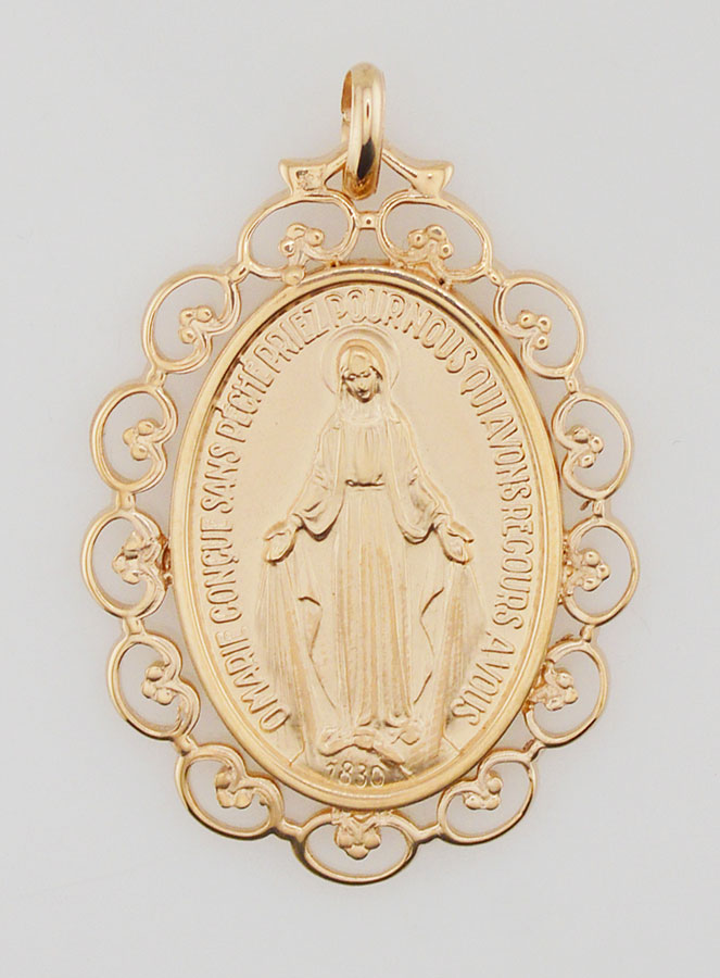 Grande Médaille Miraculeuse Dentelle Ajourée - Plaqué Or (pic 3)