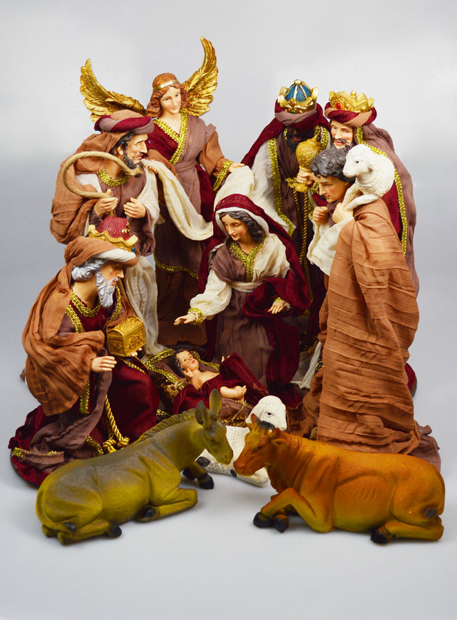 Grande Crèche de Noël 11 Santons Avec Etoffe - 40cm (pic 1)