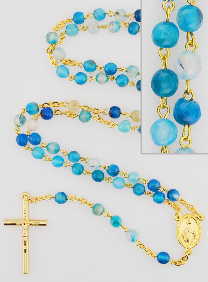 Chapelet Médaille Miraculeuse en Agate - Chaîne Dorée (pic 1)