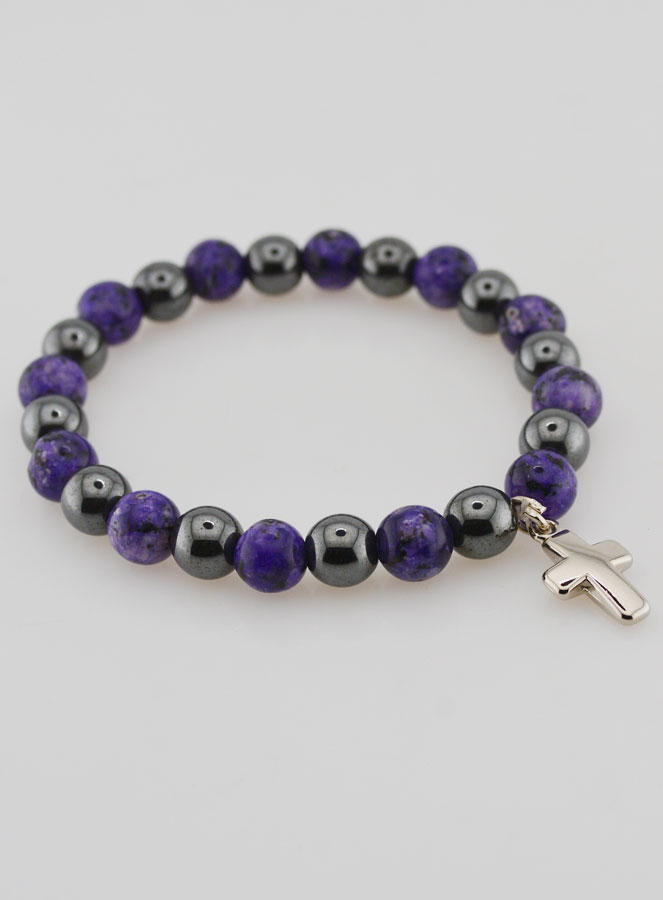 Bracelet Avec Croix - Hématite & Charoïte (pic 4)