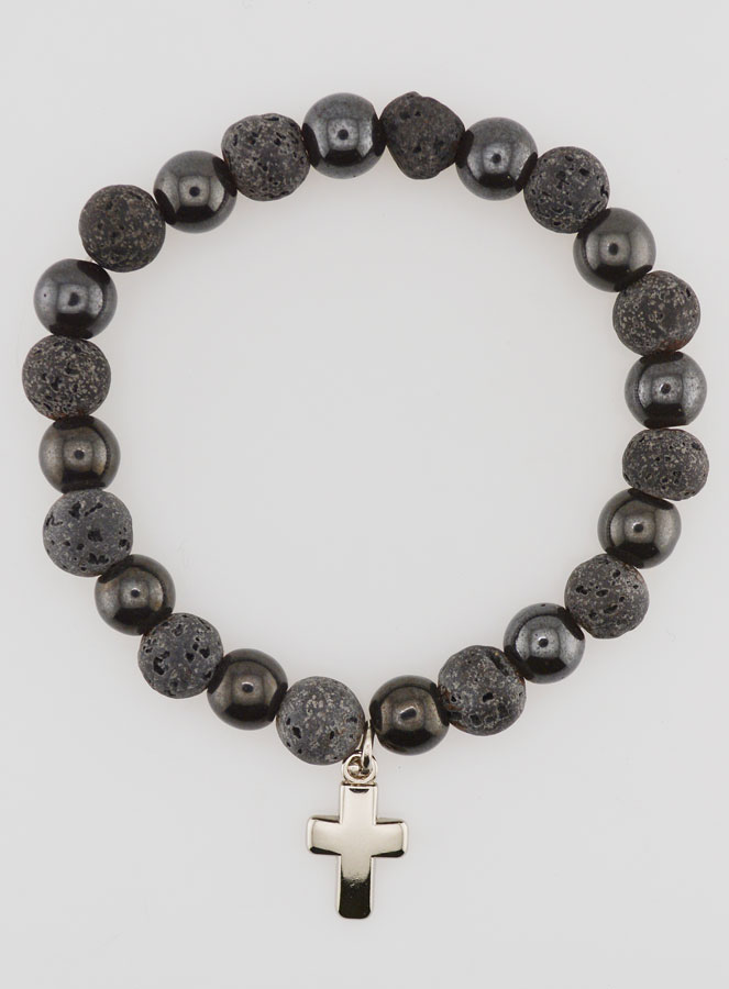 Bracelet Avec Croix - Hématite & Pierre de Lave (pic 1)