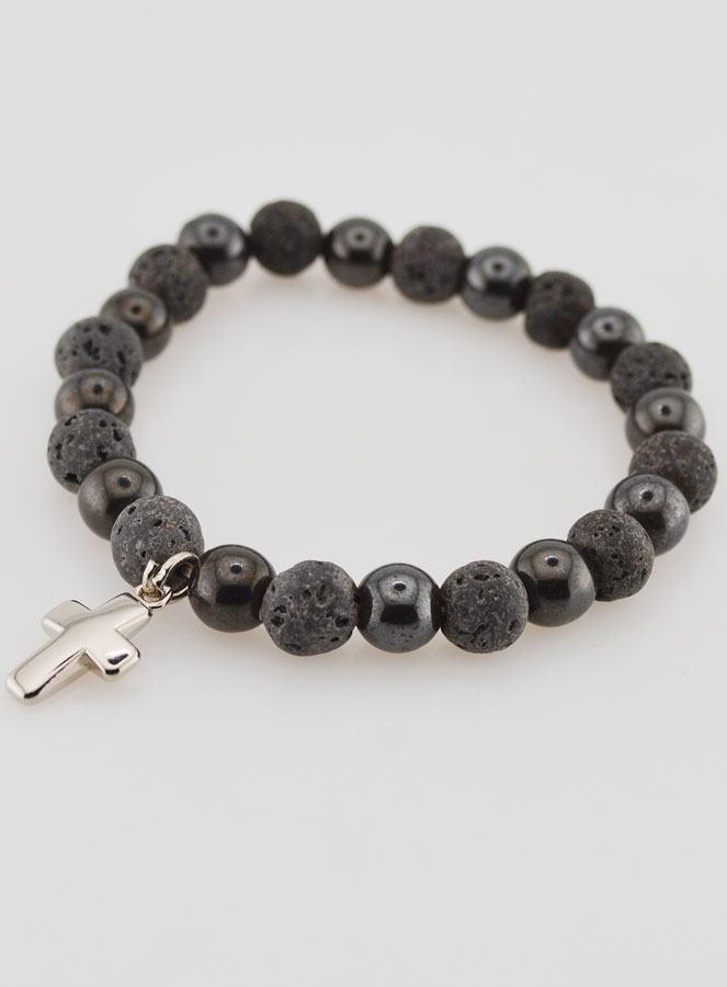 Bracelet Avec Croix - Hématite & Pierre de Lave (pic 3)