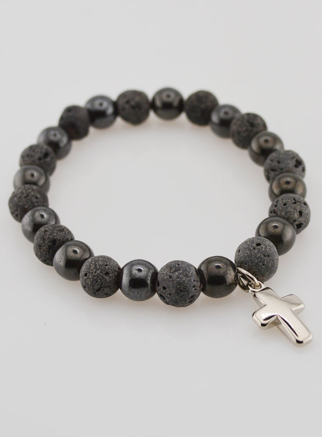 Bracelet Avec Croix - Hématite & Pierre de Lave (pic 4)