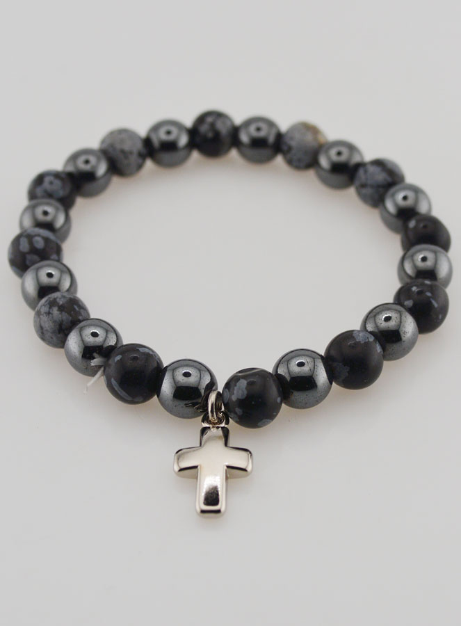 Bracelet en Pierres Naturelles - Obsidienne des Neiges & Hématite (pic 2)
