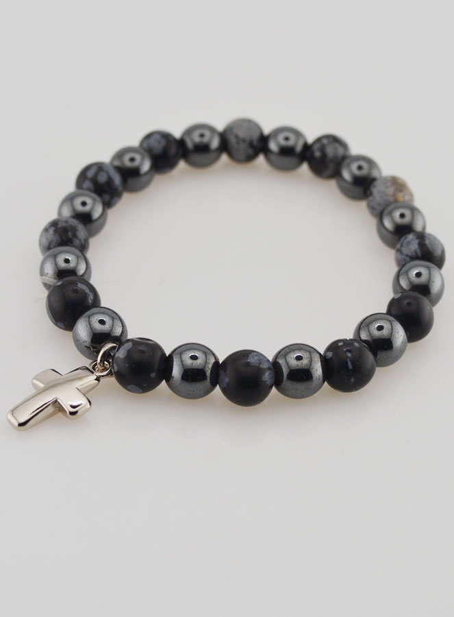 Bracelet en Pierres Naturelles - Obsidienne des Neiges & Hématite (pic 3)