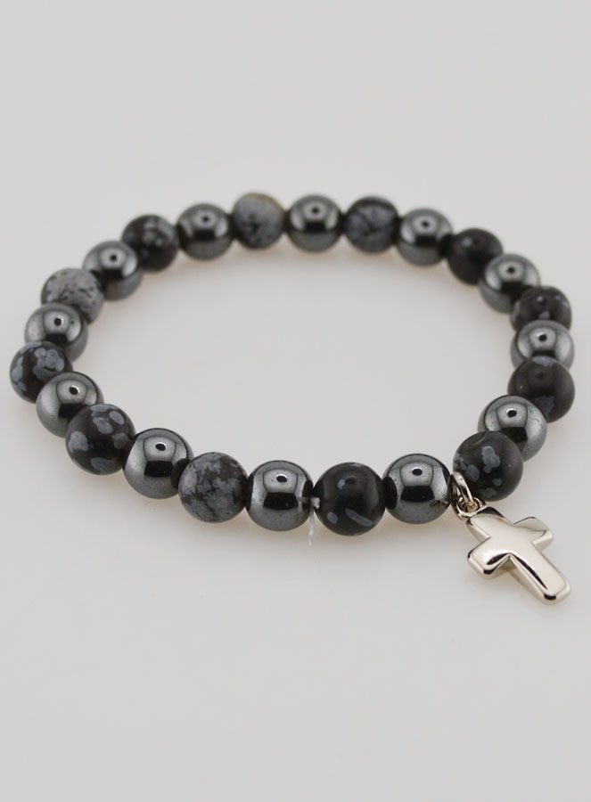 Bracelet en Pierres Naturelles - Obsidienne des Neiges & Hématite (pic 4)
