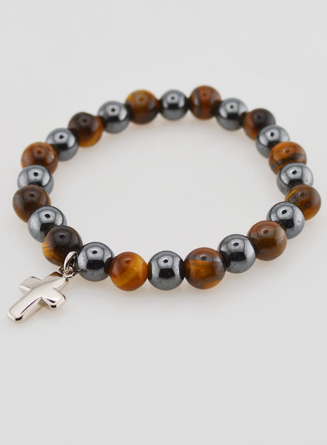 Bracelet Avec Croix - Hématite & Oeil de Tigre (pic 3)