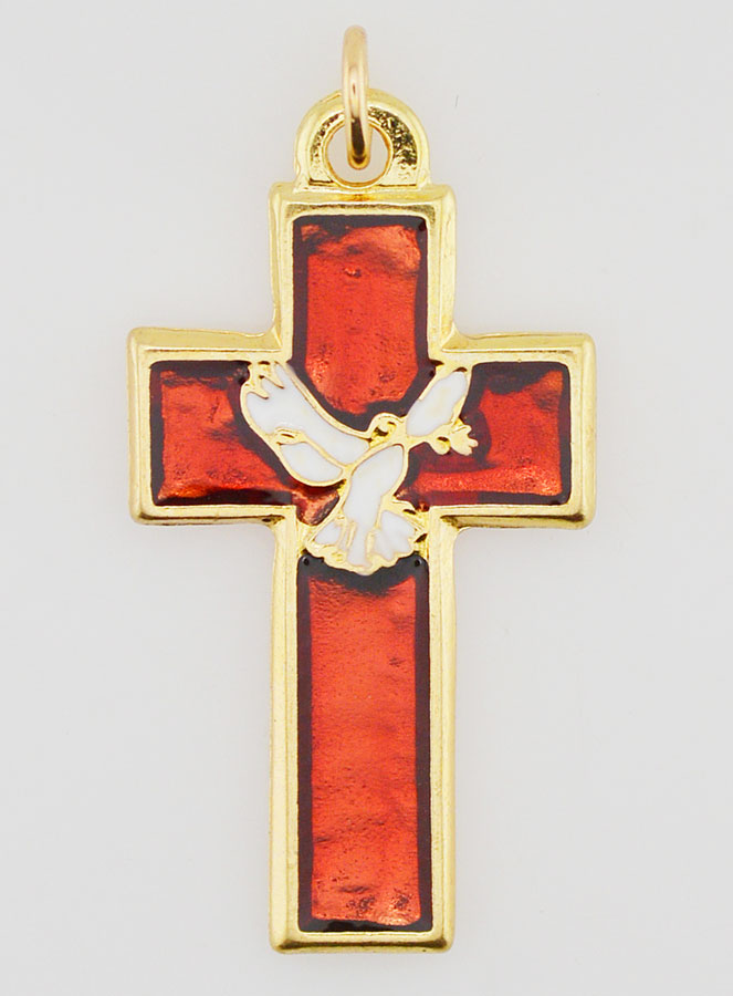 Pendentif Croix Métal & Émail Rouge (pic 1)