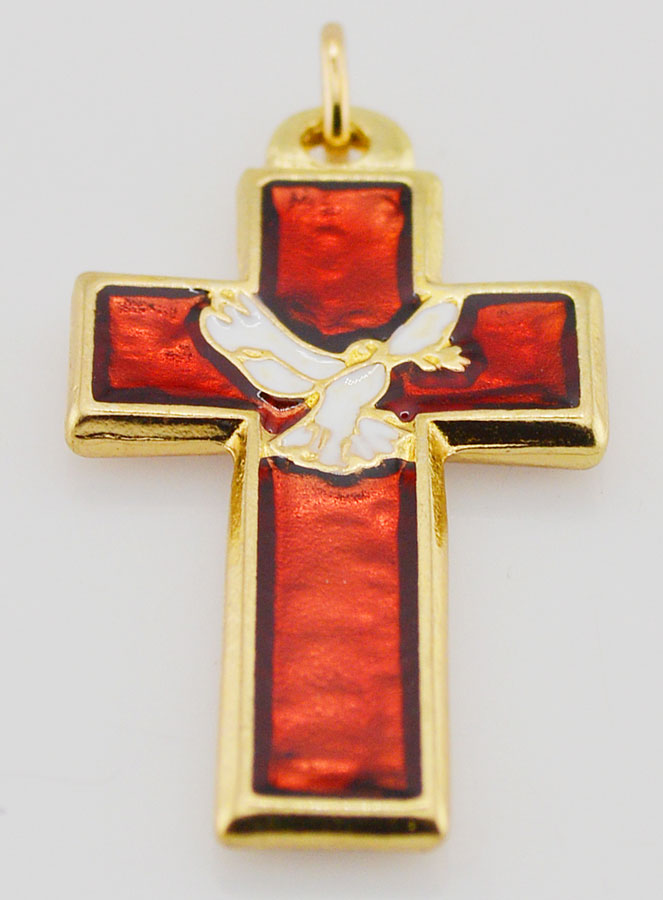 Pendentif Croix Métal & Émail Rouge (pic 2)