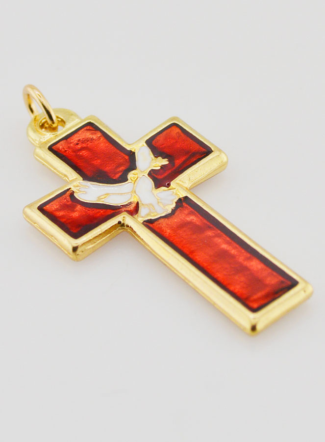 Pendentif Croix Métal & Émail Rouge (pic 3)
