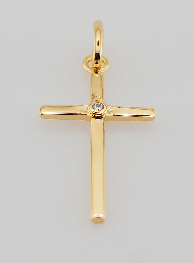 Pendentif Croix en Plaqué Or & Zircon (pic 2)