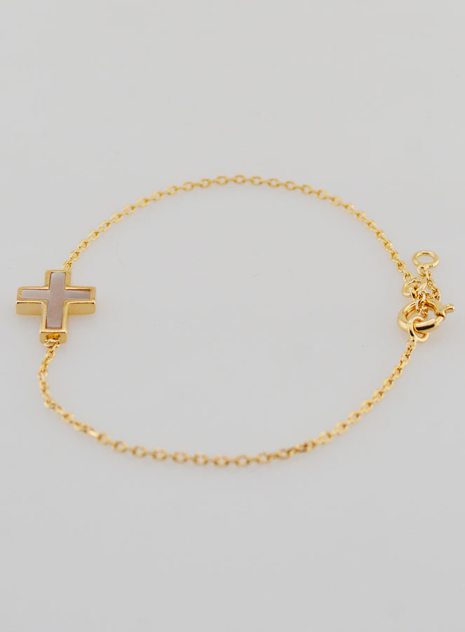 Bracelet Religieux en Plaqué Or & Croix en Nacre (pic 2)