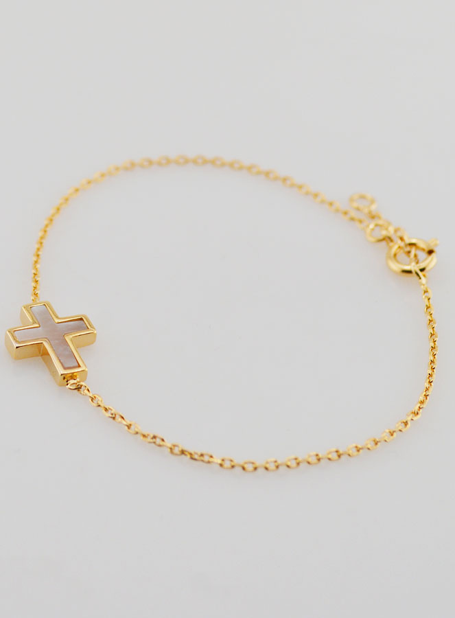Bracelet Religieux en Plaqué Or & Croix en Nacre (pic 3)