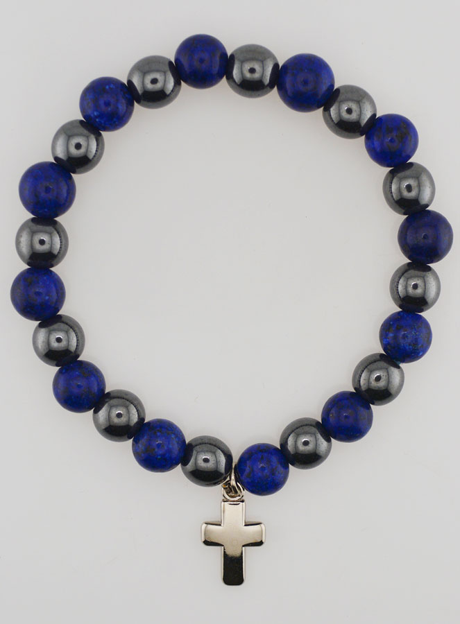 Bracelet Avec Croix - Hématite & Lapis Lazuli (pic 1)