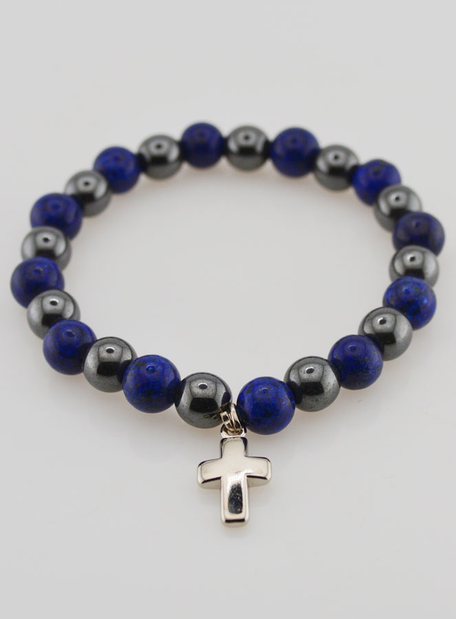 Bracelet Avec Croix - Hématite & Lapis Lazuli (pic 2)