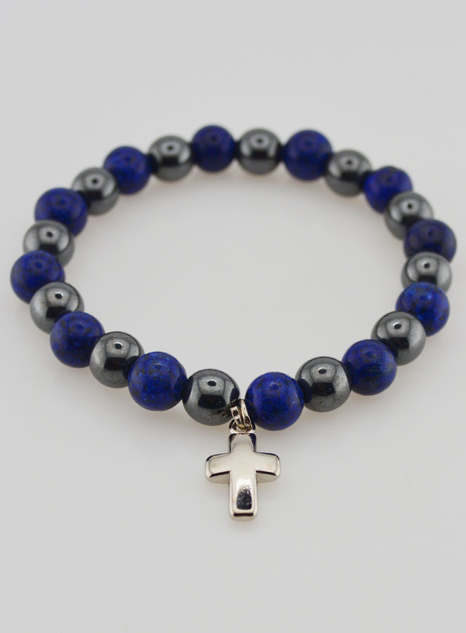 Bracelet en Pierres Naturelles - Hématite & Lapis Lazuli (pic 2)