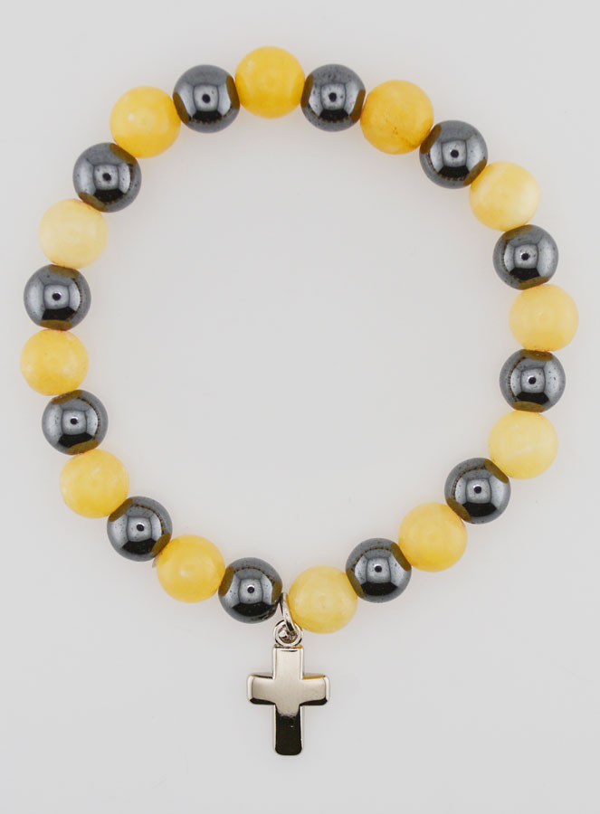 Bracelet Avec Croix - Hématite & Calcite Jaune (pic 1)