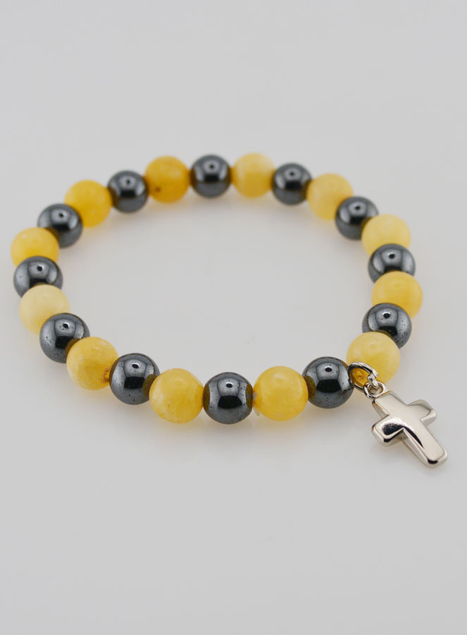 Bracelet Avec Croix - Hématite & Calcite Jaune (pic 4)