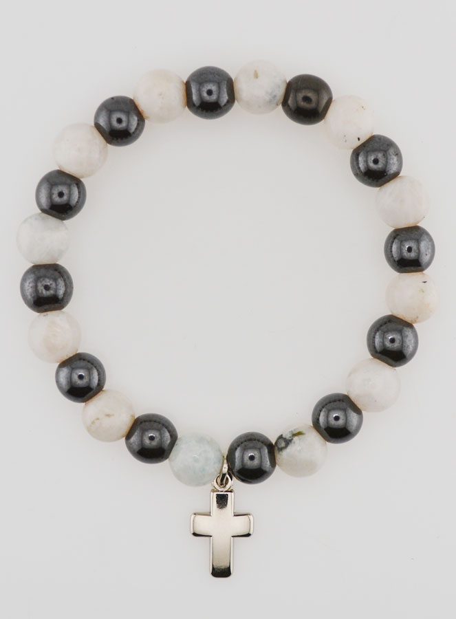 Bracelet Avec Croix - Hématite & Pierre de Lune (pic 1)