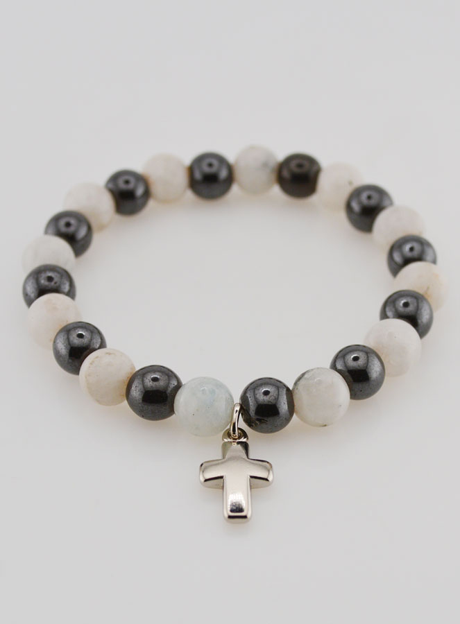 Bracelet Avec Croix - Hématite & Pierre de Lune (pic 2)