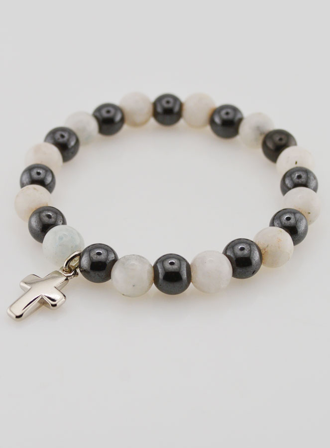 Bracelet Avec Croix - Hématite & Pierre de Lune (pic 3)