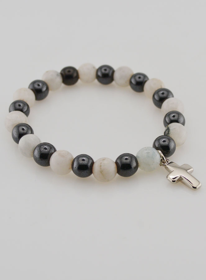 Bracelet Avec Croix - Hématite & Pierre de Lune (pic 4)