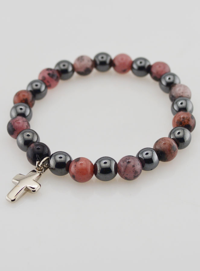 Bracelet Avec Croix - Hématite & Rhodonite (pic 3)