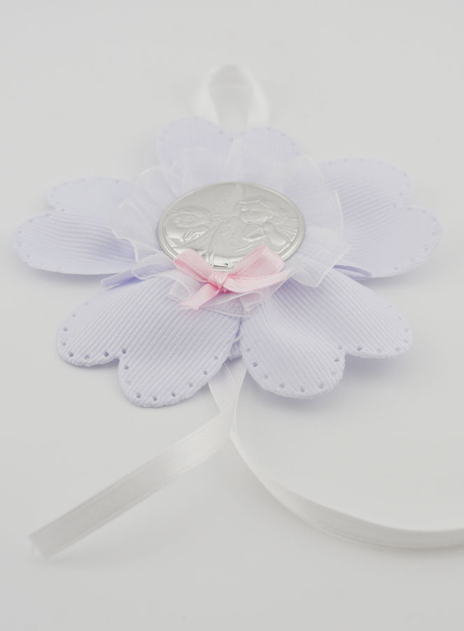 Cadeau de Baptême - Médaille de Berceau Fleur - Ange Gardien (pic 2)