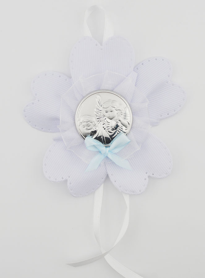 Cadeau de Baptême - Médaille de Berceau Fleur - Ange Gardien (pic 1)