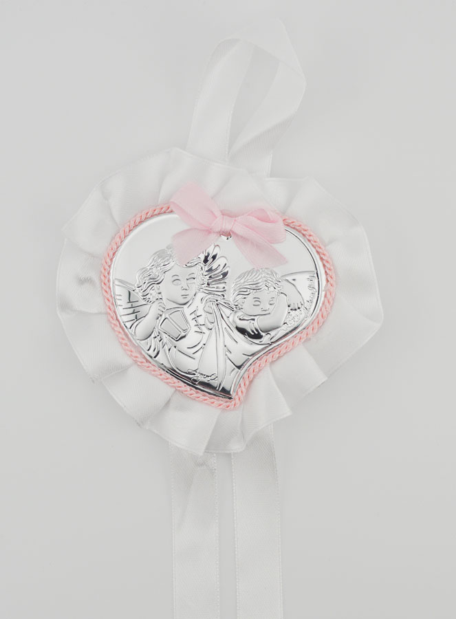 Cadeau de Baptême - Médaille de Berceau Coeur & Ange Gardien (pic 1)