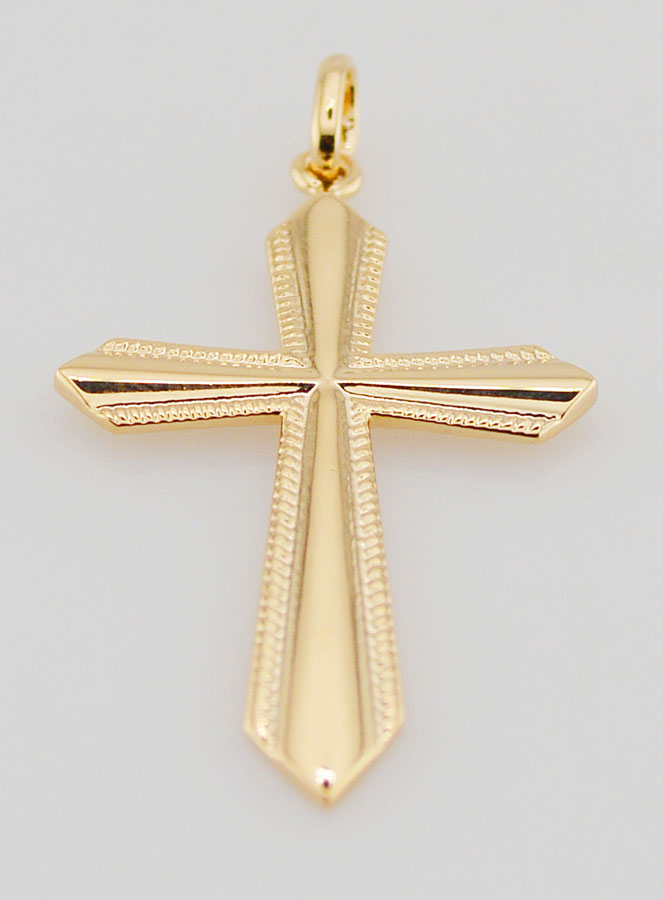 Pendentif Croix Bords Ciselés en Plaqué Or - 30mm (pic 2)