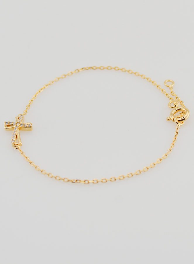 Bracelet Religieux en Plaqué Or & Croix Strass (pic 2)