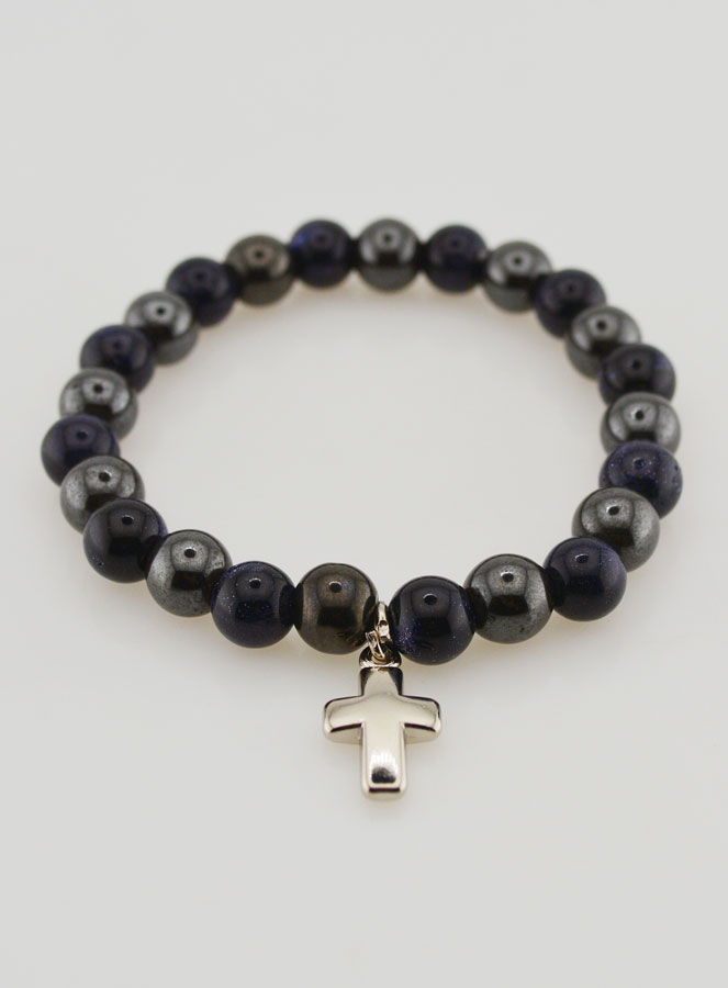 Bracelet Avec Croix - Hématite & Soleil Bleu (pic 2)