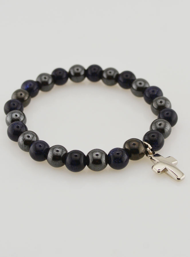 Bracelet Avec Croix - Hématite & Soleil Bleu (pic 4)