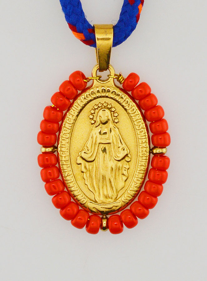 Médaille Miraculeuse Perles Rouges - Cordon (pic 1)