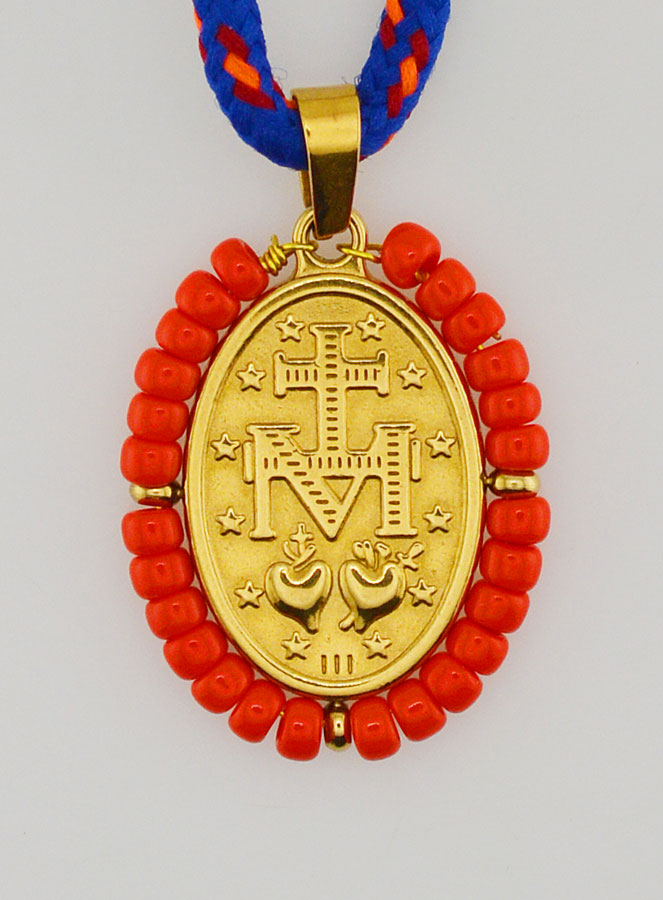 Médaille Miraculeuse Perles Rouges - Cordon (pic 2)