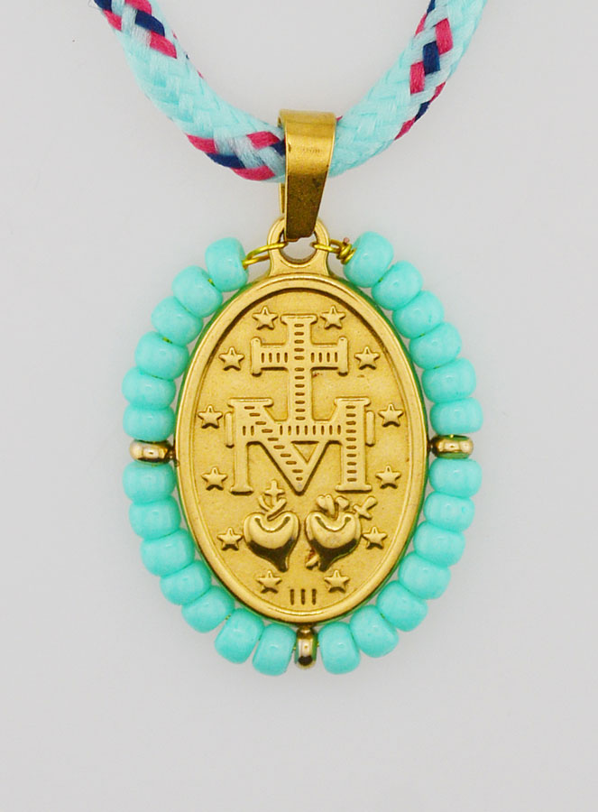 Médaille Miraculeuse Perles Vertes & Cordon (pic 2)