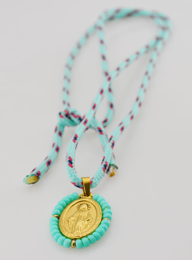 Médaille Miraculeuse Perles Vertes & Cordon (pic 4)