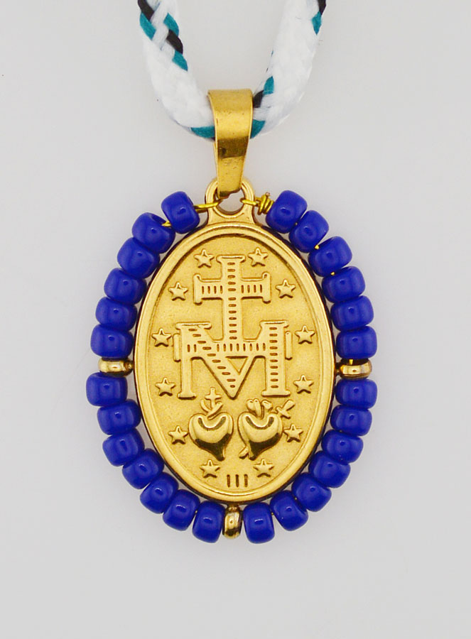 Médaille Miraculeuse Perles Bleues & Cordon (pic 2)
