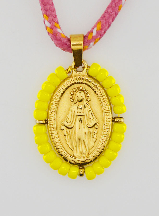 Médaille Miraculeuse Perles Jaunes & Cordon (pic 1)